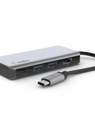 Концентратор usb type-c belkin 4in1 multiport dock usb, usb type-c, hdmi gray (avc006btsgy)