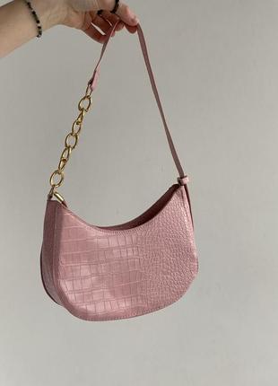 Женская сумка 6924 багет рептилия розовая