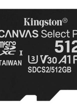 Карта пам'яті microsdxc 512gb uhs-i/u3 10 kingston canvas select plus r100/w85mb/s (sdcs2/512g