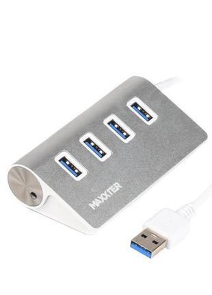 Концентратор usb 3.0 maxxter 4хusb3.0 silver (hu3a-4p-01)