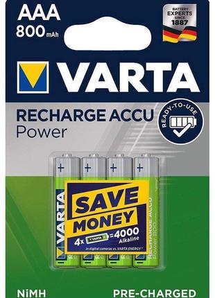 Аккумулятор varta recharge accu aaa/hr03 ni-mh 800 mah bl 4шт