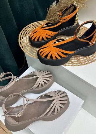 Босоніжки з натуральної італійської шкіри та замші жіночі