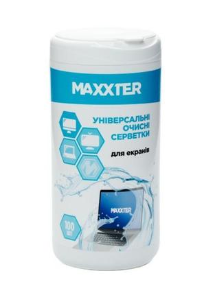 Очисні серветки maxxter в тубі, для дисплеїв, 100 шт. (cw-scr100-01)