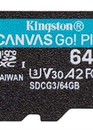 Карта памяти microsdxc  64gb uhs-i/u3 class 10 kingston canvas go! plus r170/w70mb/s (sdcg3/64gbsp)