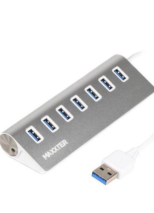 Концентратор usb 3.0 maxxter 7хusb3.0 silver (hu3a-7p-01)