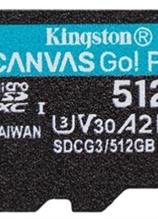 Карта памяти microsdxc  512gb uhs-i/u3 class 10 kingston canvas go! plus r170/w90mb/s (sdcg3/512gbsp)