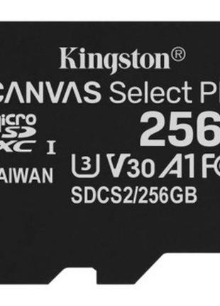 Карта пам`яті microsdxc 256gb uhs-i/u3 class 10 kingston canvas select plus r100/w85mb/s (sdcs2/256gbsp)