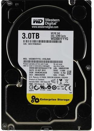 Накопитель hdd sas 3.0tb wd enterprise class 7200rpm 32mb (wd3001fyyg)