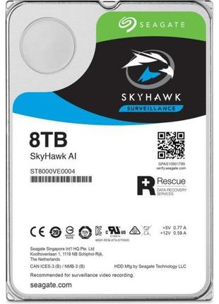 Накопичувач hdd sata 8.0tb seagate skyhawk ai surveillance 7200rpm 256mb (st8000ve001)