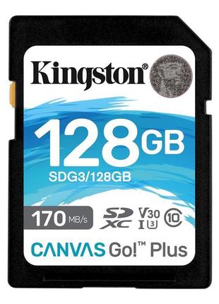 Карта пам'яті sdxc 128gb uhs-i/u3 10 kingston canvas go! plus r170/w90mb/s (sdg3/128gb)