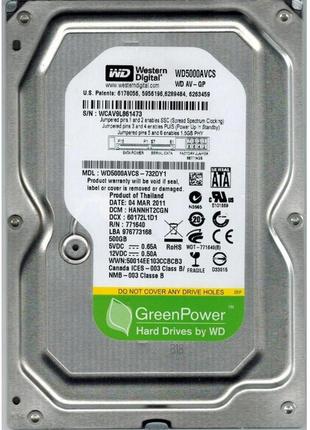 Накопичувач hdd sata 500gb wd av-gp 5400rpm 16mb (wd5000avcs) refurbished