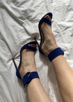 Босоножки office london синие на шпильке каблуках 37 размер яркие туфли5 фото