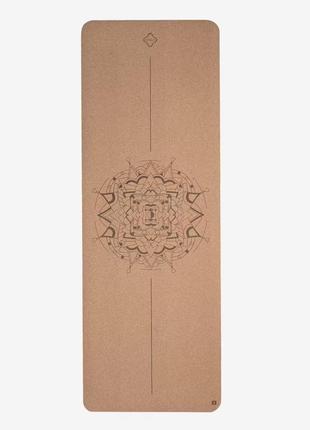 Корковый коврик для йоги пилатеса kimjaly mandala plus д185 х ш65 х т0,4 см бежевый