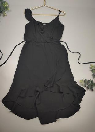 Чорна сукня на запах, плаття з талією на резинці, літня сукня на запах2 фото
