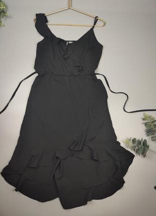 Чорна сукня на запах, плаття з талією на резинці, літня сукня на запах5 фото