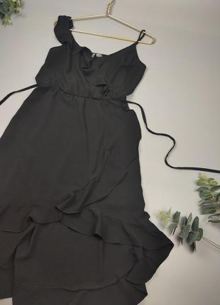 Чорна сукня на запах, плаття з талією на резинці, літня сукня на запах6 фото
