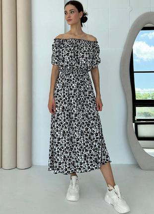 Сукня міді жіноча літня бавовняна чорно-біла\принт 3530-02