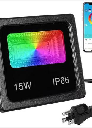 Smart led прожектор 15w ip66 rgb bluetooth с приложением art 7980 (44 шт/ящ)