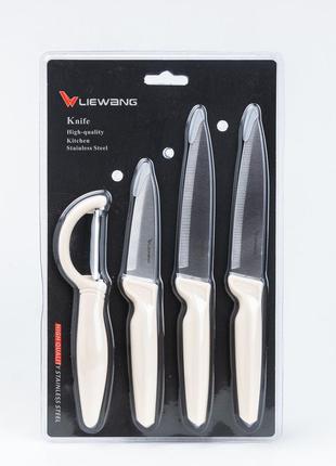 Набір кухонних ножів з овочечисткою 24 см • 23.5 см • 19.5 см білий2 фото