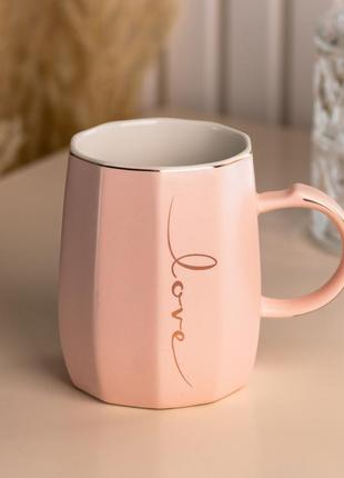 Чашка керамічна для чаю та кави 400 мл love рожева `ps`