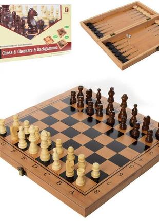 3129 в шахматы деревяные, 3в1, нарды, шашки, в коробке