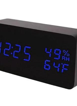 Настольные часы с будиль. от сети и от батареек с синей подсветкой vst-862-5 (80)