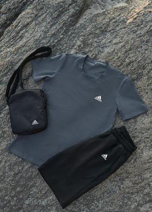 Комплект футболка темно-сіра adidas + шорти + барсетка `ps`6 фото