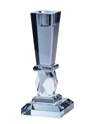 Скляний свічник 22 (см) на стіл високий декоративний геометричний квадратний `ps`
