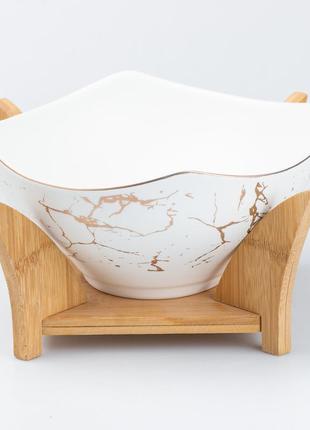 Салатниця з підставкою велика миска 23 х 13.5 см керамічна тарілка біла `ps`