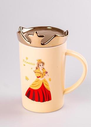 Чашка керамическая princess 450мл с крышкой чашка с крышкой чашки для кофе желтый `ps`