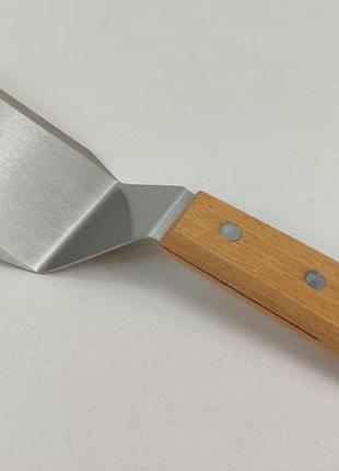 Кухонна лопатка шпатель для кондитерів, кухарів вигнута нержавіюча сталь з дерев'яною ручкою 27.5 см