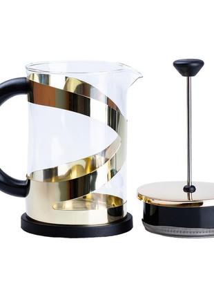 Чайник прозрачный заварочный френч пресс заварник для чая стеклянный 800 мл золотой `ps`4 фото