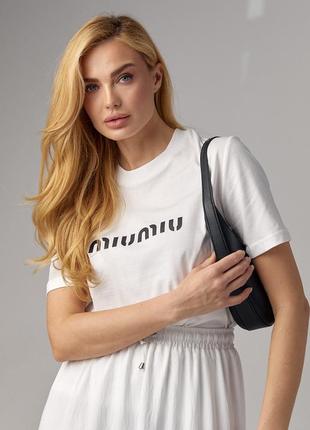 Жіноча футболка з написом miu miu — молочний колір, m (є розміри)