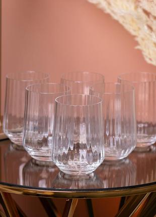 Стеклянный стакан ребристый прозрачный набор стаканов 6 штук `ps`