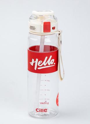 Пляшка для води спортивна 860 мл тритан з ремінцем та ручкою hello червона `ps`