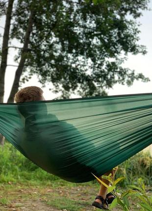 Тканинний гамак підвісний easy туристичний гамак зелений для відпочинку на природі