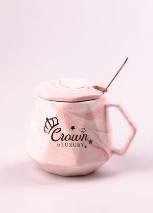 Набір керамічних чашок queen & crown 450мл з кришкою 2 штуки кухоль для чаю з кришкою `ps`