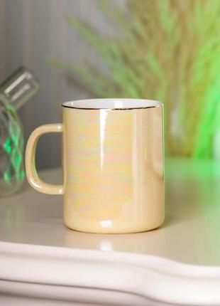 Чашка керамическая glaze 420мл в зеркальной перламутровой глазури кружка для чая с крышкой `ps`