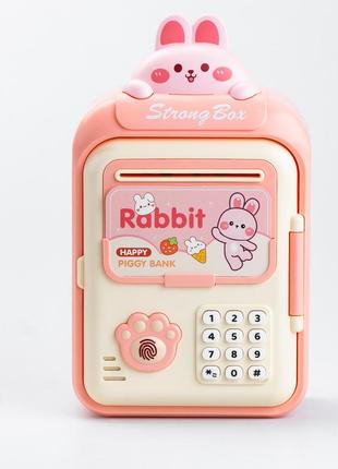 Сейф-скарбничка дитяча з купюроприймачем та кодовим замком "зайченя" рожевий `ps`