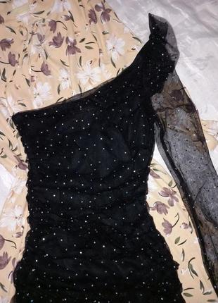 Платье мини с блестками с драпировкой zara7 фото