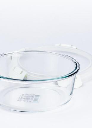 Контейнер для еды стеклянный круглый на 1 литр герметичный ланч бокс `ps`3 фото