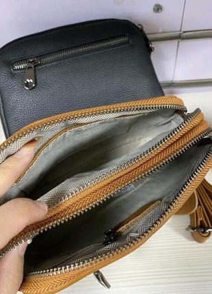 Качественная щукоряная сумка на длинной ручке ( черная, оранжевая)3 фото