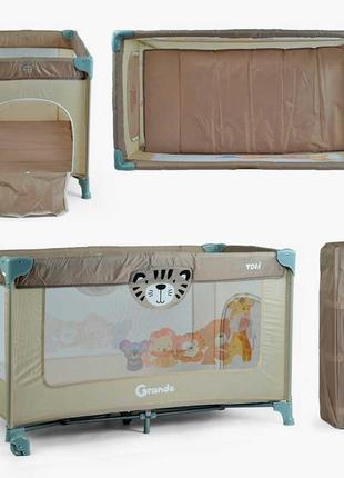 Ліжко-манеж toti t-07710 колір коричневий, розмір 126x65x75 см, в коробці