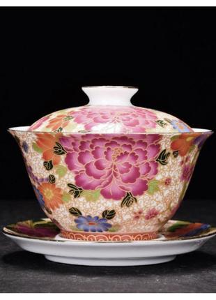 Гайвань, керамической гайвань, гайвань тысяча цветов 150 мл посуда из трех предметов,чашки, крышечки и блюдца