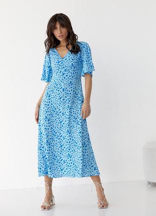 Плаття-міді з короткими розкльошеними рукавами — блакитний колір, s (є розміри)
