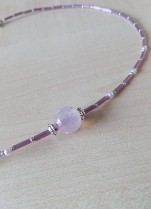 Чокер, короткое ожерелье «нежная страсть» с агатом и стеклярусом.3 фото