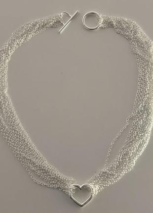 Женская серебряная цепочка-колье в виде сердца из стерлингового серебра 925 пробы5 фото