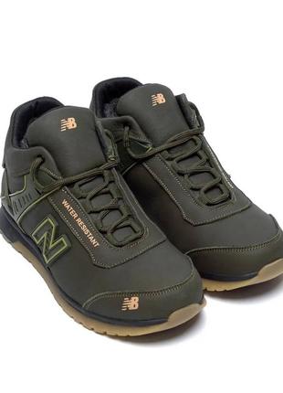 Зимові шкіряні кросівки new balance олива.