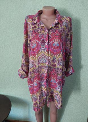 Батистовая длинная рубашка туника в цветной принт 100% коттон2 фото