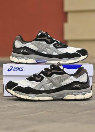 Мужские кроссовки бежевые с серымasics gel-nyc “ivory/clay/gray”